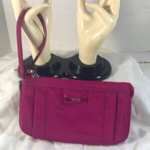 Tumi Pink Triple Compartment Voyageur Vienna Nylon with Leather Wristlet Clutch